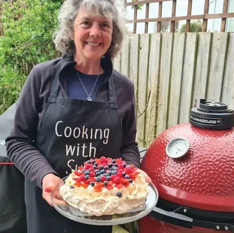 Baking in your BBQ – as long as you’ve got a lid – is relatively easy and a great way to use that residual heat. I usually bake indirect and put an upturned baking tin on top of my grills to prevent the base from burning. It acts as a deflector from the heat underneath.