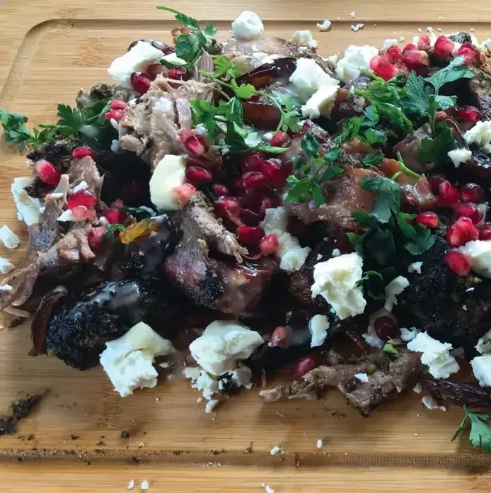 Jackie Weight's Crusted Lamb Shoulder pairs perfectly with a vibrant Middle Eastern Beetroot Salad. Smoky beetroot, creamy feta, juicy pomegranate seeds, and homemade flatbreads create a BBQ feast that's sure to impress!