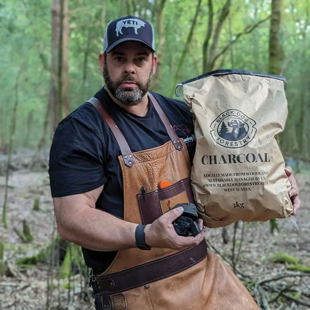 Old king coal is the soul of many a barbecue. JAMES BRACE heads for the woods near his Sussex home, laden with bags of charcoal to cook over.