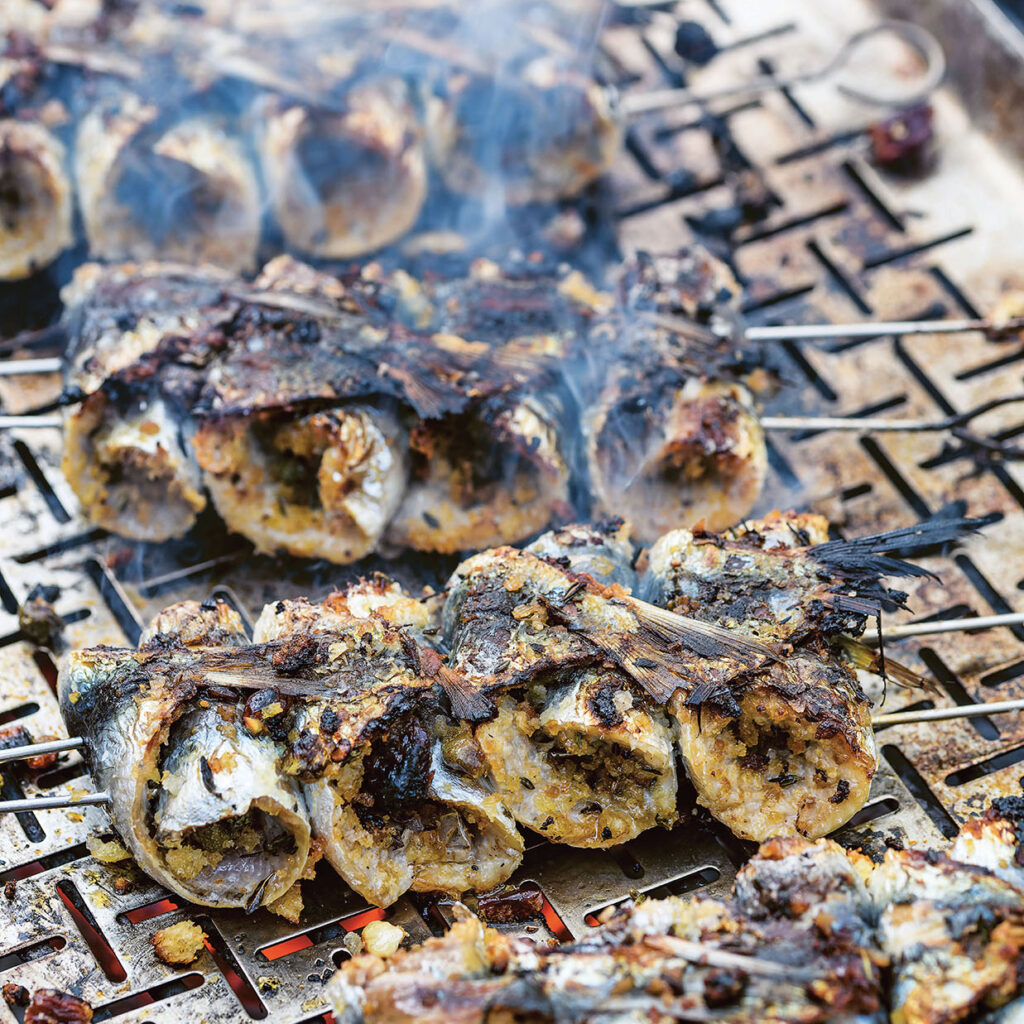 One of my favourite little fish to grill. A touch fiddly to assemble but very speedy to cook and they make a great lunch or snack.