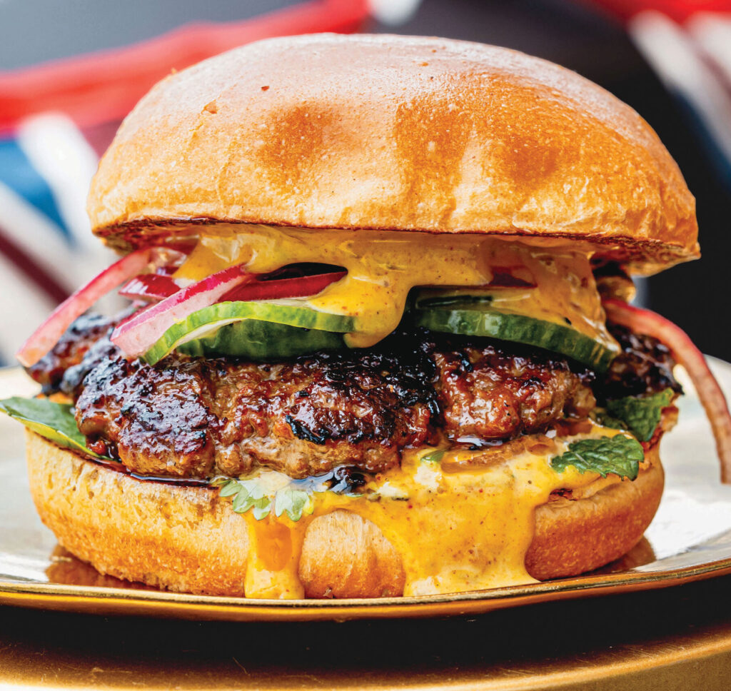 We love these lamb burgers with a regal twist - made all the better for being cooked on Masterbuilt's charcoal grill.