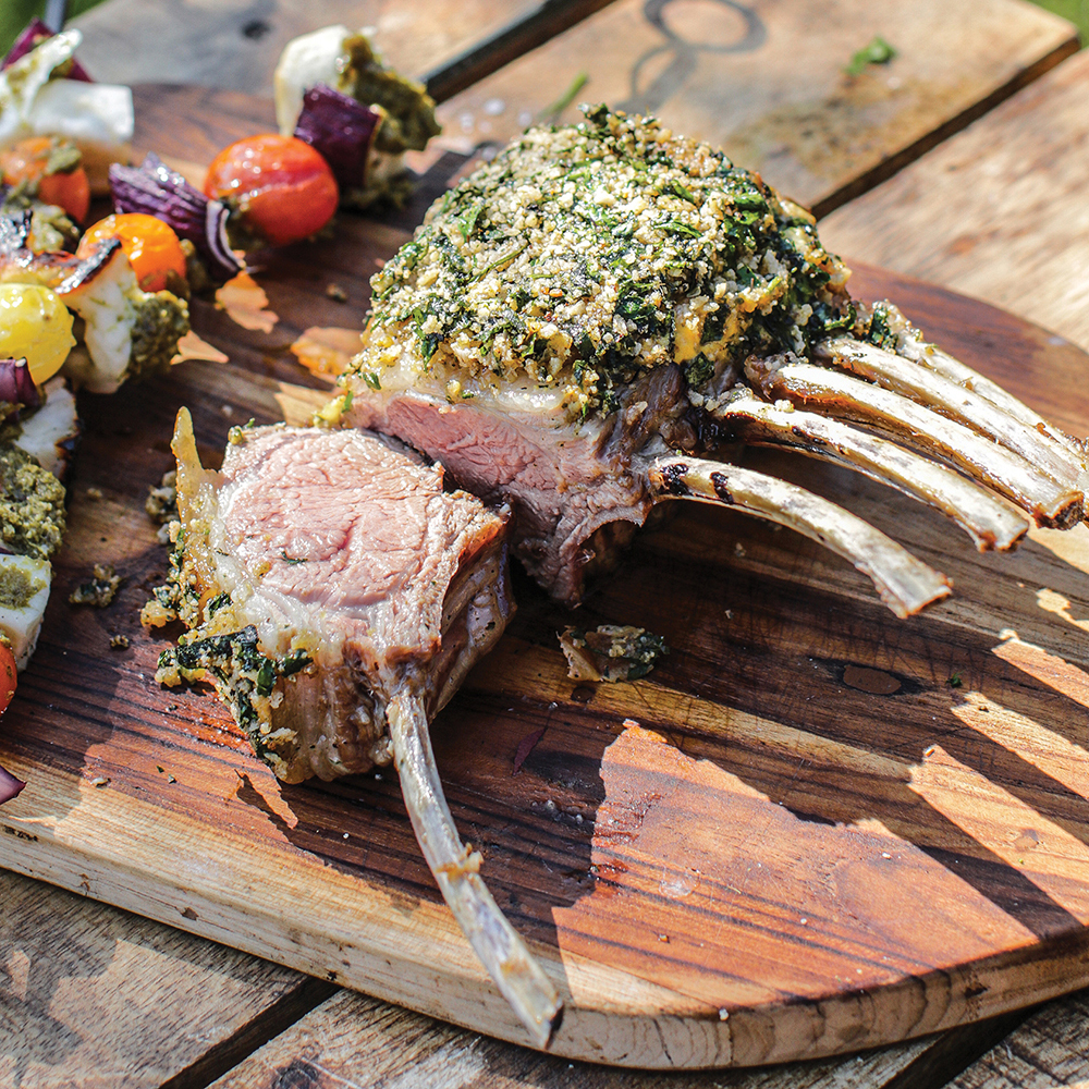 A showstopping centrepiece of tender lamb with a crisp, herby breadcrumb crust. Perfect for using up the wild garlic you stored in the freezer from spring.